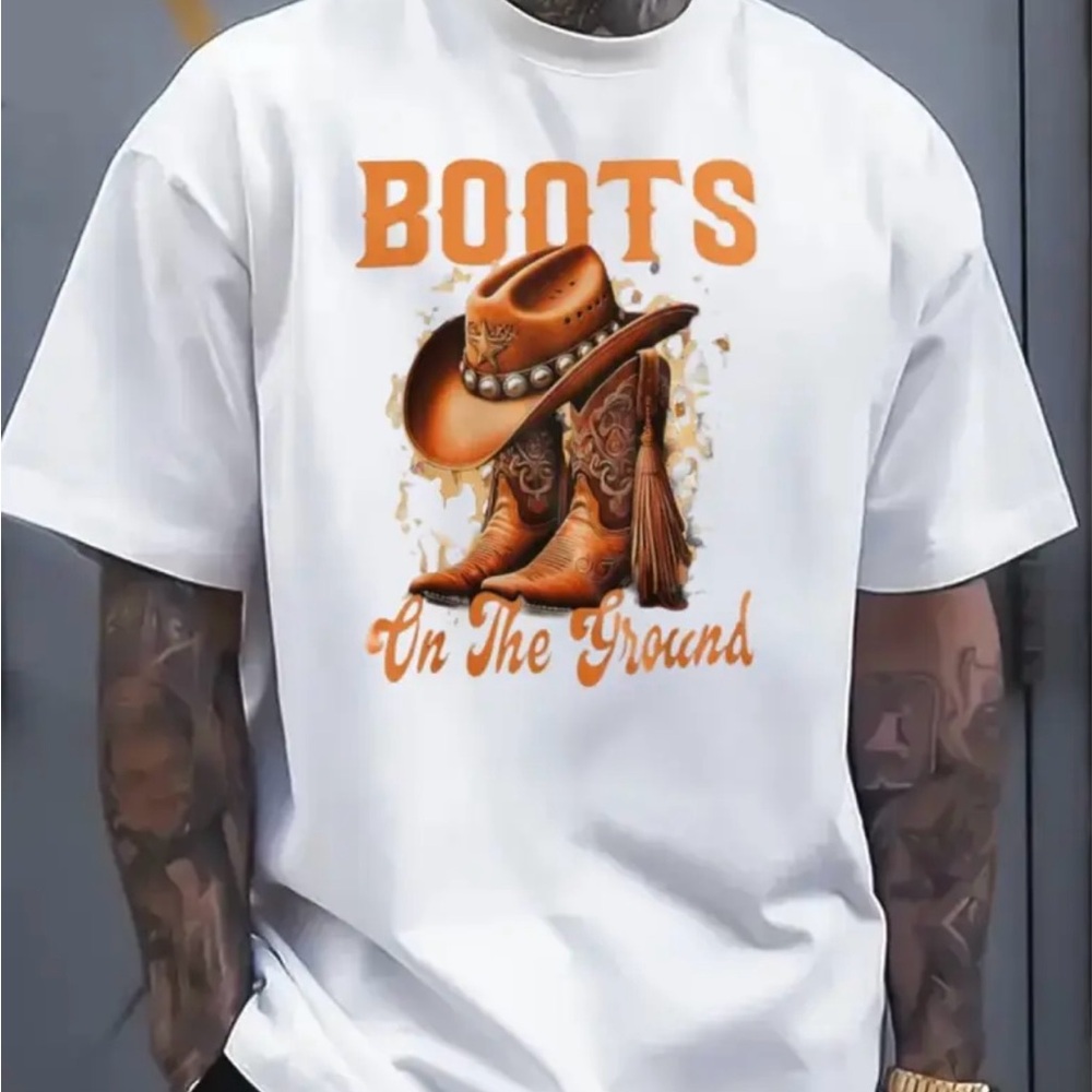 NWT!!!” Wea dem fans at!”White T-Shirt with Boots Graphic
